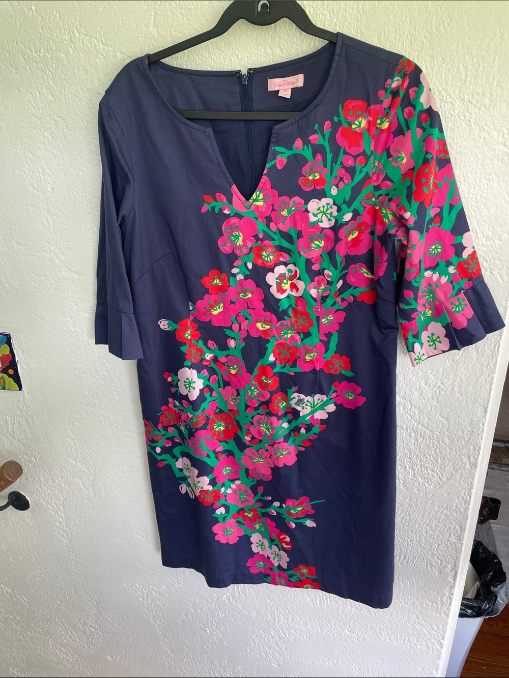 Lilly Pulitzer NWOT Navy Pink and Rose Floral Botanical Print Cotton Dress 10